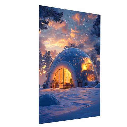 Diamond Painting Erwachsene Schneehaus Square Volldiamant Malen Nach Zahlen Landschaft, Diamant Strasssteine DIY set mit Diamond Painting Zubehör, Bastelset Erwachsene Wanddeko 40 x 55cm Model-11357 von XELIETOO