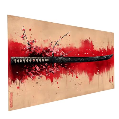 Diamond Painting Katana, 5D DIY Malen Nach Zahlen Erwachsene mit Diamond 100 x 200 cm, Diamant Painting Bilder Kirschblüten, Square Strasssteine Stickerei Embroidery kit, für Zimmer Deko Model-05808 von XELIETOO