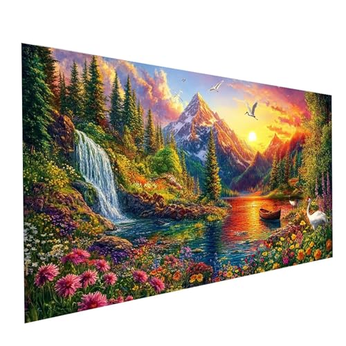 Diamond Painting Landschaft, 5D DIY Malen Nach Zahlen Erwachsene mit Diamond 40 x 80 cm, Diamant Painting Bilder Kran, Square Strasssteine Stickerei Embroidery kit, für Deko Wohnzimmer Model-10123 von XELIETOO