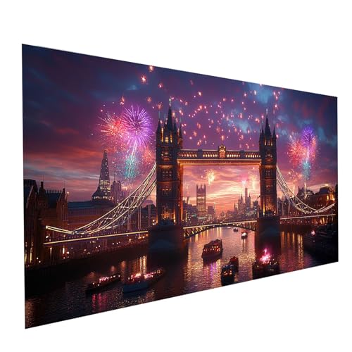 Diamond Painting London, 5D DIY Malen Nach Zahlen Erwachsene mit Diamond 100 x 200cm, Diamant Painting Bilder Nachtansicht, Square Strasssteine Stickerei Embroidery kit, für Zimmer Deko Model-15152 von XELIETOO