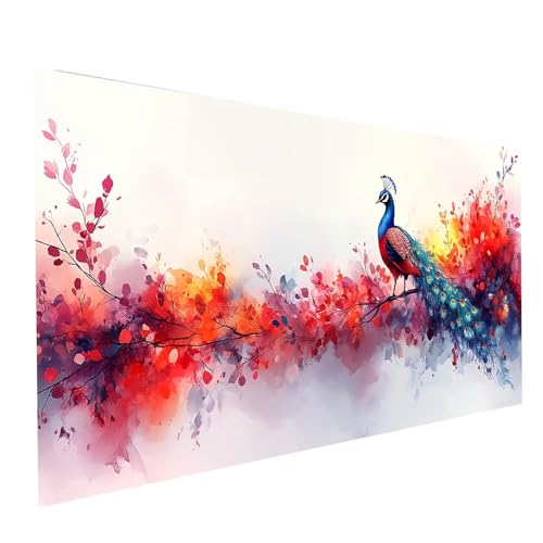 Diamond Painting Pfau, 5D DIY Malen Nach Zahlen Erwachsene mit Diamond 50 x 100cm, Diamant Painting Bilder Tier, Runden Strasssteine Stickerei Embroidery kit, für Wandbilder Zimmer Deko Model-08476 von XELIETOO