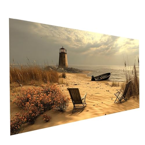 Diamond Painting Strand, 5D DIY Malen Nach Zahlen Erwachsene mit Diamond 70 x 140 cm, Diamant Painting Bilder Boot, Runden Strasssteine Stickerei Embroidery kit, für Wandbilder Zimmer Deko Model-05854 von XELIETOO