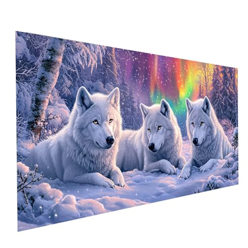 Diamond Painting Wolf, 5D DIY Malen Nach Zahlen Erwachsene mit Diamond 40x80cm, Diamant Painting Bilder Aurora, Square Strasssteine Stickerei Embroidery kit, für Wandbilder Zimmer Deko Model-05483 von XELIETOO