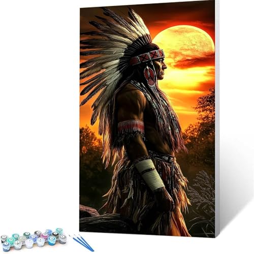 Indianer Malen Nach Zahlen Kinder ab 5 6 8 9 10 Jahre Mädchen, (40 x 80 cm ) Paint by Numbers Adult Kinder Landschaft Anfänger mit Leinwand Pinseln Acrylpigment Geschenke für frauen Zimmer deko 2/2-1 von XELIETOO