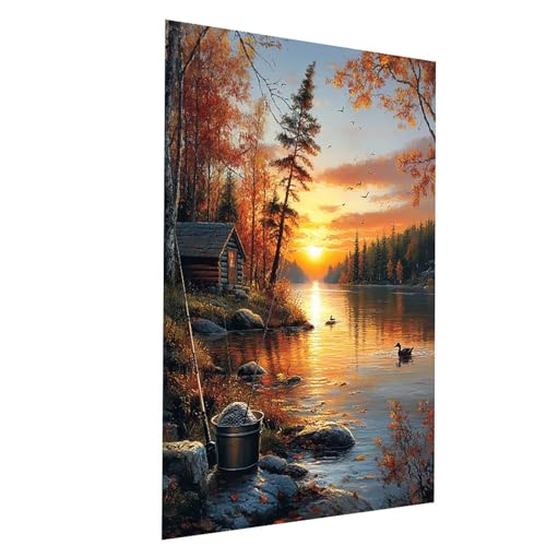 Malen Nach Zahlen Erwachsene Angeln Malen Nach Zahlen Kinder See, DIY Set Erwachsene Paint by Numbers, Farbe Leinwand Zum Bemalen 55 x 40CM für Wanddeko Wohnzimmer Geschenke für Frauen Model-00814 von XELIETOO