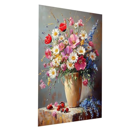 Malen Nach Zahlen Erwachsene Blume Malen Nach Zahlen Basteln Erwachsene Vase mit Acrylfarben Set Pinselset und Leinwand zum Bemalen 30x40 cm, Farbe Leinwand Bilder für Deko Wohnzimmer Model-03809 von XELIETOO