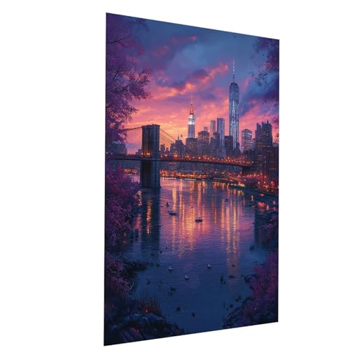 Malen Nach Zahlen Erwachsene Brooklyn Bridge Malen Nach Zahlen Basteln Erwachsene Nachtansicht mit Acrylfarben Set Pinselset und Leinwand zum Bemalen 60x80 cm, Deko Wohnzimmer Geschenke Model-04101 von XELIETOO