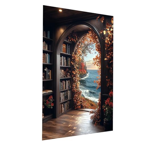 Malen Nach Zahlen Erwachsene Bücherregal Malen Nach Zahlen Kinder Meer, DIY Set Erwachsene Paint by Numbers, Farbe Leinwand Zum Bemalen 80x60cm für Wanddeko Wohnzimmer Geschenke für Frauen Model-03462 von XELIETOO