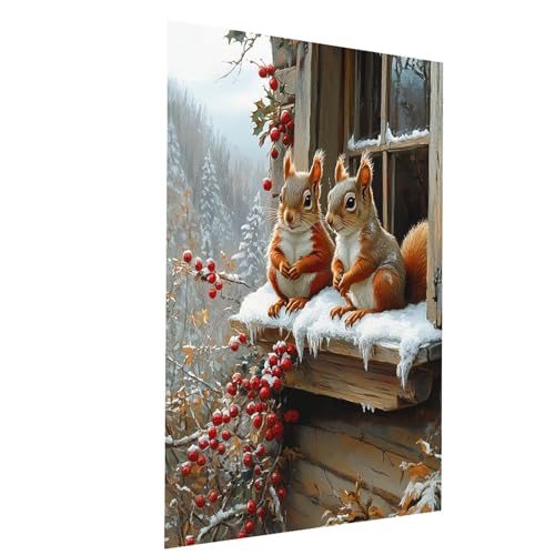 Malen Nach Zahlen Erwachsene Eichhörnchen Malen Nach Zahlen Kinder Winter, DIY Set Erwachsene Paint by Numbers, Farbe Leinwand Zum Bemalen 40x30cm für Deko Wohnzimmer Geschenke für Frauen Model-03890 von XELIETOO