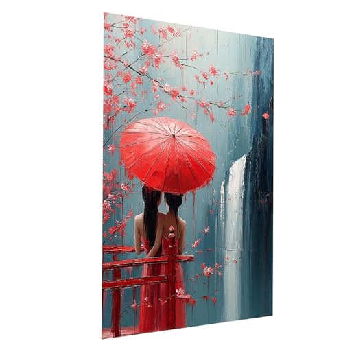 Malen Nach Zahlen Erwachsene Frau Malen Nach Zahlen Basteln Erwachsene Regenschirm mit Acrylfarben Set Pinselset und Leinwand zum Bemalen 100x150CM, Leinwand Bilder für Deko Wohnzimmer Model-02682 von XELIETOO