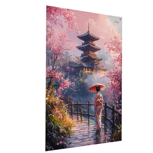Malen Nach Zahlen Erwachsene Geisha Malen Nach Zahlen Basteln Erwachsene Regenschirm mit Acrylfarben Set Pinselset und Leinwand zum Bemalen 35x50 cm, Leinwand Bilder für Deko Wohnzimmer Model-01938 von XELIETOO