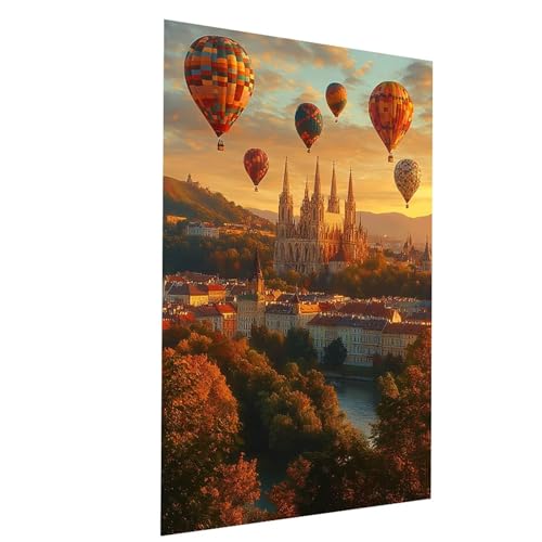 Malen Nach Zahlen Erwachsene Heißluftballon Malen Nach Zahlen Basteln Erwachsene Landschaft mit Acrylfarben Set Pinselset und Leinwand zum Bemalen 40 x 55CM, Leinwand Bilder für Zimmer Deko Model03415 von XELIETOO