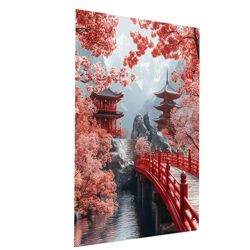 Malen Nach Zahlen Erwachsene Japan Malen Nach Zahlen Kinder Brücke, DIY Set Erwachsene Paint by Numbers, Farbe Leinwand Zum Bemalen 55x40 cm für Wanddeko Wohnzimmer Geschenke für Frauen Model-00634 von XELIETOO