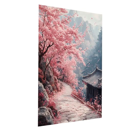 Malen Nach Zahlen Erwachsene Kirschblüten Malen Nach Zahlen Kinder Landschaft, DIY Set Erwachsene Paint by Numbers, Farbe Leinwand Zum Bemalen 55x40 CM für Zimmer Deko Geschenke für Frauen Model-04162 von XELIETOO