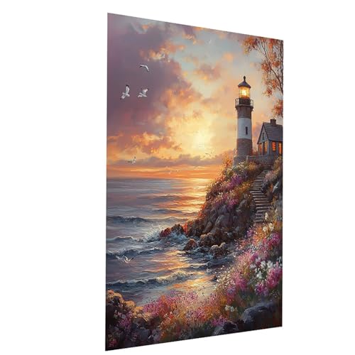 Malen Nach Zahlen Erwachsene Leuchtturm Malen Nach Zahlen Kinder Meerblick, DIY Set Erwachsene Paint by Numbers, Farbe Leinwand Zum Bemalen 70 x 50CM für Zimmer Deko Geschenke für Frauen Model-03551 von XELIETOO