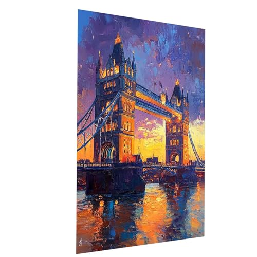 Malen Nach Zahlen Erwachsene London Bridge Malen Nach Zahlen Kinder Stadt, DIY Set Erwachsene Paint by Numbers, Farbe Leinwand Zum Bemalen 55x40CM für Deko Wohnzimmer Geschenke für Frauen Model-01804 von XELIETOO