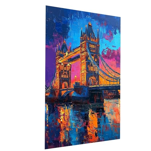 Malen Nach Zahlen Erwachsene London Malen Nach Zahlen Basteln Erwachsene Stadt mit Acrylfarben Set Pinselset und Leinwand zum Bemalen 40 x 55cm, Farbe Leinwand Bilder für Deko Wohnzimmer Model-01903 von XELIETOO