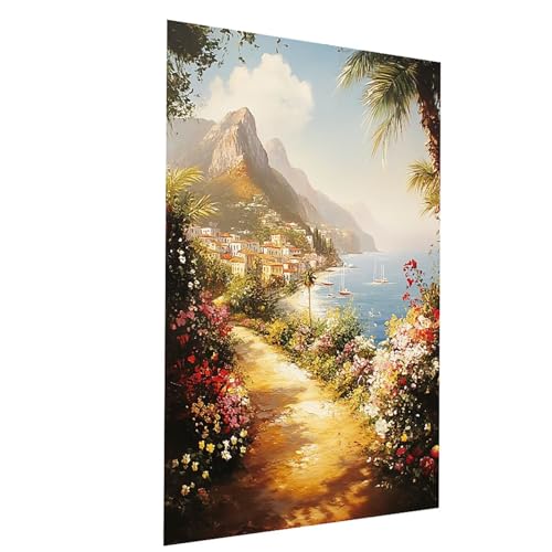 Malen Nach Zahlen Erwachsene Meerblick Malen Nach Zahlen Kinder Blume, DIY Set Erwachsene Paint by Numbers, Farbe Leinwand Zum Bemalen 80x60 cm für Wanddeko Wohnzimmer Geschenke für Frauen Model-04092 von XELIETOO