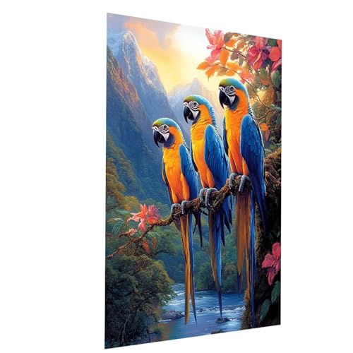 Malen Nach Zahlen Erwachsene Papagei Malen Nach Zahlen Basteln Erwachsene Landschaft mit Acrylfarben Set Pinselset und Leinwand zum Bemalen 70 x 95cm, Leinwand Bilder für Deko Wohnzimmer Model-02050 von XELIETOO