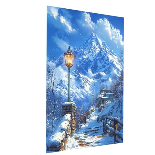 Malen Nach Zahlen Erwachsene Schneeberg Malen Nach Zahlen Basteln Erwachsene Landschaft mit Acrylfarben Set Pinselset und Leinwand zum Bemalen 40 x 55CM, Leinwand Bilder für Deko Wohnzimmer Model03847 von XELIETOO