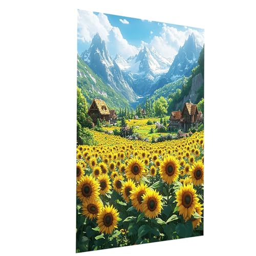 Malen Nach Zahlen Erwachsene Sonnenblume Malen Nach Zahlen Kinder Schneeberg, DIY Set Erwachsene Paint by Numbers, Farbe Leinwand Zum Bemalen 50x35cm für Zimmer Deko Geschenke für Frauen Model-00867 von XELIETOO