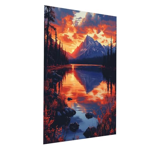 Malen Nach Zahlen Erwachsene Sonnenuntergang Malen Nach Zahlen Basteln Erwachsene Berg mit Acrylfarben Set Pinselset und Leinwand zum Bemalen 60x80 cm, Leinwand Bilder für Deko Wohnzimmer Model-01797 von XELIETOO
