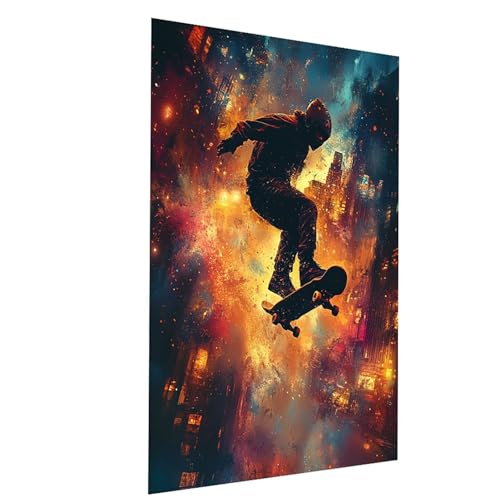Malen Nach Zahlen Erwachsene Stadt Malen Nach Zahlen Basteln Erwachsene Skateboard mit Acrylfarben Set Pinselset und Leinwand zum Bemalen 30x40 CM, Farbe Leinwand Bilder für Deko Wohnzimmer Model03881 von XELIETOO