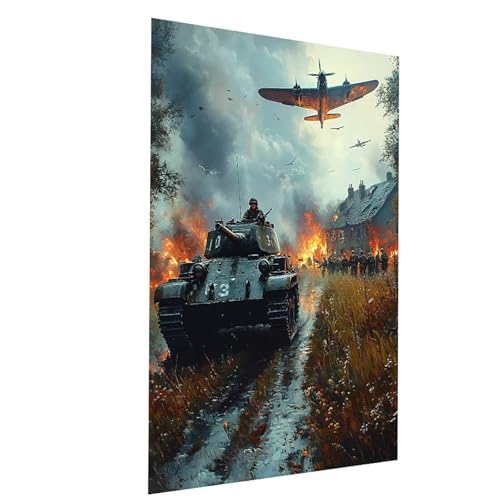 Malen Nach Zahlen Erwachsene Tank Malen Nach Zahlen Basteln Erwachsene Flugzeug mit Acrylfarben Set Pinselset und Leinwand zum Bemalen 60 x 80 CM, Farbe Leinwand Bilder für Deko Wohnzimmer Model-04155 von XELIETOO