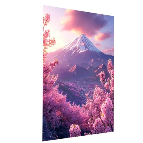 Malen Nach Zahlen Erwachsene Vulkan Fuji Malen Nach Zahlen Basteln Erwachsene Kirschblüten mit Acrylfarben Set Pinselset und Leinwand zum Bemalen 60 x 80cm, Leinwand Bilder für Zimmer Deko Model-04209 von XELIETOO