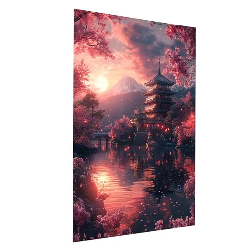 Malen Nach Zahlen Erwachsene Vulkan Fuji Malen Nach Zahlen Basteln Erwachsene Turm mit Acrylfarben Set Pinselset und Leinwand zum Bemalen 35x50 cm, Farbe Leinwand Bilder für Deko Wohnzimmer Model02658 von XELIETOO