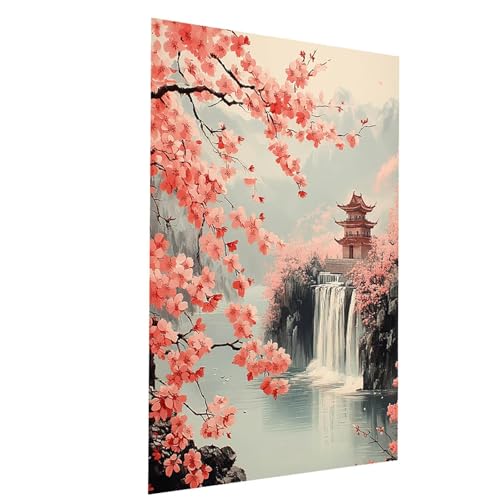Malen Nach Zahlen Erwachsene Wasserfall Malen Nach Zahlen Basteln Erwachsene Landschaft mit Acrylfarben Set Pinselset und Leinwand zum Bemalen 30 x 40CM, Leinwand Bilder für Deko Wohnzimmer Model03989 von XELIETOO