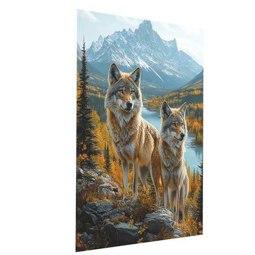 Malen Nach Zahlen Erwachsene Wolf Malen Nach Zahlen Kinder Berg, DIY Set Erwachsene Paint by Numbers, Farbe Leinwand Zum Bemalen 70 x 50CM für Wanddeko Wohnzimmer Geschenke für Frauen Mann Model-03407 von XELIETOO