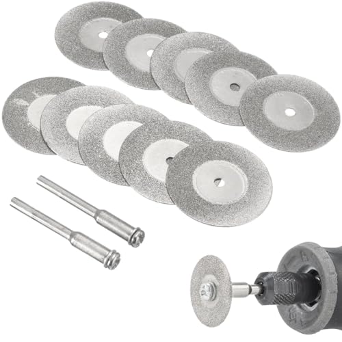 XENQITO 10 Stück Diamant Trennscheiben (30mm) für Dremel Rotationswerkzeug Zubehör, Diamant-Trennscheiben, Mini Diamantscheibe mit 2 Stück 3 mm Dorn für Stein Glas Fliese Edelstein Glasstein von XENQITO