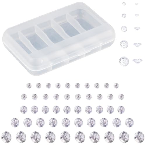 XENQITO 50 Stück 5 Größen klare Cubic Zirkonia Stein lose Strass facettierte Cabochons Facettierter Diamant für Ohrring Armband Anhänger Schmuck DIY Handwerk Herstellung, Zubehör von XENQITO