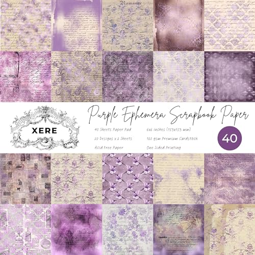 XERE 40 Blatt violettes Scrapbook-Papier, 15,2 x 15,2 cm, Ephemera-Muster, für Tagebuch, Skizzenbuch, Lesezeichen, Junk-Tagebuch, Scrapbook-Kunstbedarf XERE 40 Blatt violettes Scrapbook-Papier, 15,2 x 15,2 cm, Ephemera-Muster, für Tagebuch, Skizzenbuch, Lesezeichen, Junk-Tagebuch, Scrapbook-Kunstbedarf von XERE
