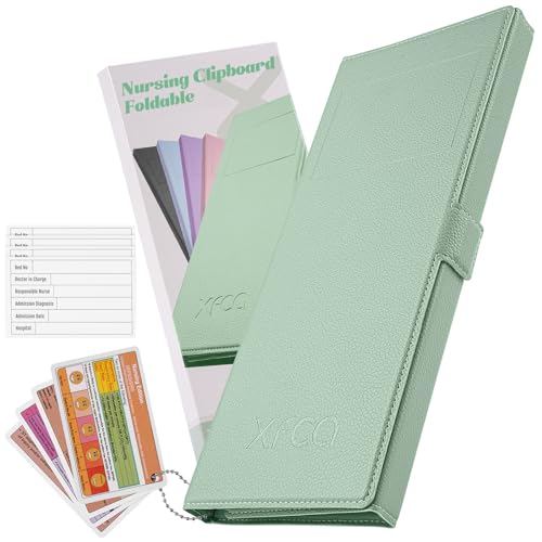 XFCA Krankenpflege Klemmbrett faltbar-Leder faltbar Klemmbrett Krankenpflege mit medizinischen Version Spickzettel, Trifold Folding Klemmbrett Taschenformat für Krankenschwestern, Ärzte(Mint) von XFCA