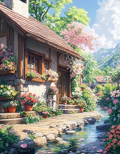 XFENDOUDOU Gestempelte Kreuzstich-Sets，11CT,DIY Cross Stitch Stickpackung Blumen am Bach Handarbeiten Vorgedruckter Stickerei-Starter-Kit für Anfänger(40x50cm) von XFENDOUDOU