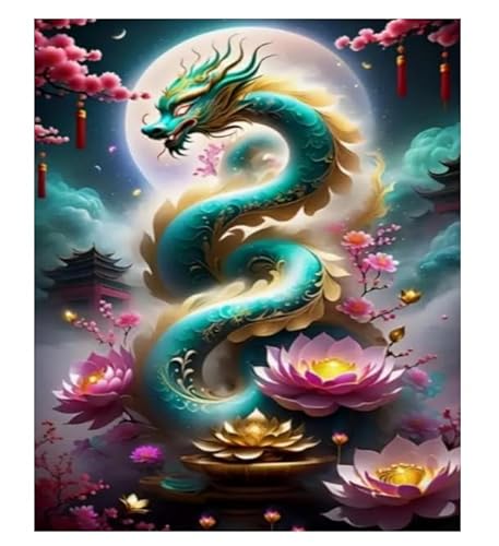 XFENDOUDOU Gestempelte Kreuzstich-Sets，11CT,DIY Cross Stitch Stickpackung Lotustier Drache Handarbeiten Vorgedruckter Stickerei-Starter-Kit für Anfänger(40x50cm) von XFENDOUDOU