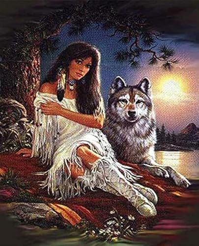 XFENDOUDOU Gestempelte Kreuzstich-Sets，11CT,DIY Cross Stitch Stickpackung Mädchen und Wolf Handarbeiten Vorgedruckter Stickerei-Starter-Kit für Anfänger(40x50cm) von XFENDOUDOU