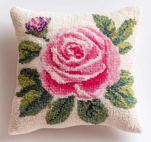 XFENDOUDOU Kreuzstich-Kissenbezug Stickpackungen Stickerei Set Anfänger Vorgedruckt Blumenmuster DIY Set Kreativ Set Für Erwachsene Dekoratives Kissenbezug 45x 45 cm Bastelset Haus Dekoration von XFENDOUDOU