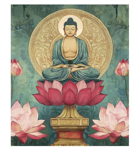 XFENDOUDOU Kreuzstich Set Vorgedruckt Buddha-Statue im Lotussitz Handarbeiten Vorgedruckter Stickerei-Starter-Kit für Anfänger(40x50cm) von XFENDOUDOU