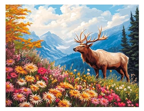 XFENDOUDOU Kreuzstich Set Vorgedruckt Elch und Gänseblümchen 11CT Cross Stitch Stamped Kit DIY Anfänger Erwachsene Embroidery Kunst Handwerk Handarbeit Kits（40 * 50cm） von XFENDOUDOU