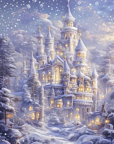 XFENDOUDOU Kreuzstich Set Vorgedruckt Schneeschloss 11 CT Kreuzstich Stickpackungen,Stickbilder Vorgedruckt Kreuzstich für Wandkunst-Heimdekoration 40x50cm von XFENDOUDOU
