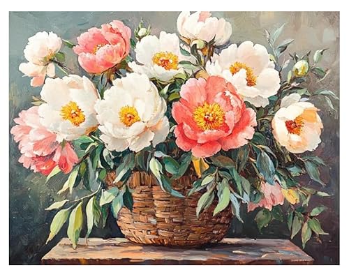 XFENDOUDOU Kreuzstich Set Vorgedruckt Schöner Blumenkorb 11 CT Kreuzstich Stickpackungen,Stickbilder Vorgedruckt Kreuzstich für Wandkunst-Heimdekoration 40x50cm von XFENDOUDOU