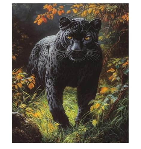 XFENDOUDOU Kreuzstich Set Vorgedruckt Schwarzer Panther im Wald 11CT Erwachsene Sticken Set,DIY Stickbilder Vorgedruckt Kreuzstich für Anfänger Home Decor （40x50cm ） von XFENDOUDOU
