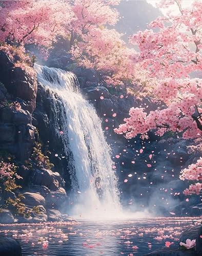 XFENDOUDOU Kreuzstich Stickpackungen Fallender Blumenwasserfall 11CT Cross Stitch Stamped Kit DIY Anfänger Erwachsene Embroidery Kunst Handwerk Handarbeit Kits（40 * 50cm） von XFENDOUDOU