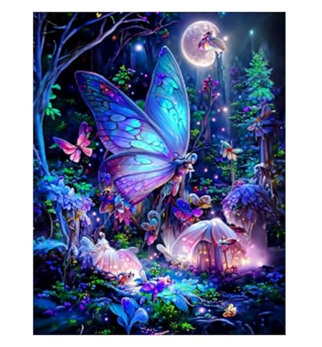 XFENDOUDOU Kreuzstich Stickpackungen Fantasie-Schmetterling Handarbeiten Vorgedruckter Stickerei-Starter-Kit für Anfänger(40x50cm) von XFENDOUDOU