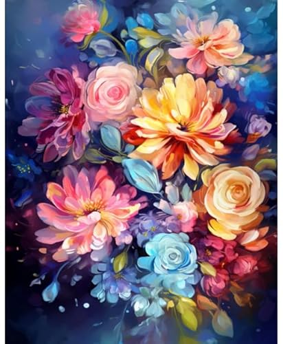 XFENDOUDOU Kreuzstich Stickpackungen Fantasie bunte Blumen Handarbeiten Vorgedruckter Stickerei-Starter-Kit für Anfänger(40x50cm) von XFENDOUDOU