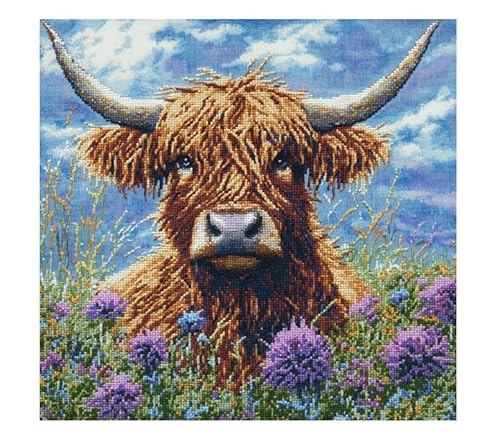 XFENDOUDOU Kreuzstich Stickpackungen Kuh und Blumen 11CT Cross Stitch Stamped Kit DIY Anfänger Erwachsene Embroidery Kunst Handwerk Handarbeit Kits（40 * 50cm） von XFENDOUDOU