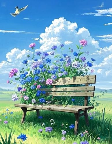 XFENDOUDOU Kreuzstich Stickpackungen Liegestuhl Blumen 11CT Erwachsene Sticken Set,DIY Stickbilder Vorgedruckt Kreuzstich für Anfänger Home Decor （40x50cm ） von XFENDOUDOU